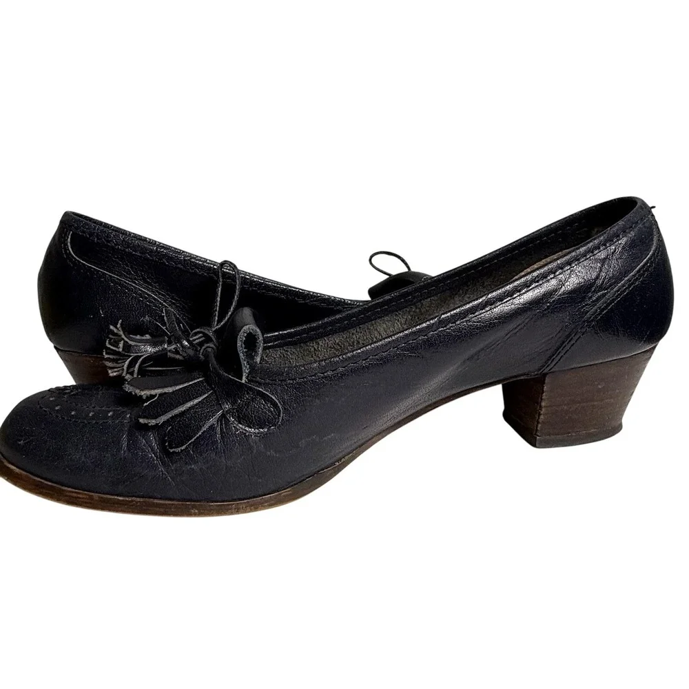 Vintage 80s Pappagallo Italy Leather‎ Loafer Shoes Navy Blue Womens Size 7.5 N